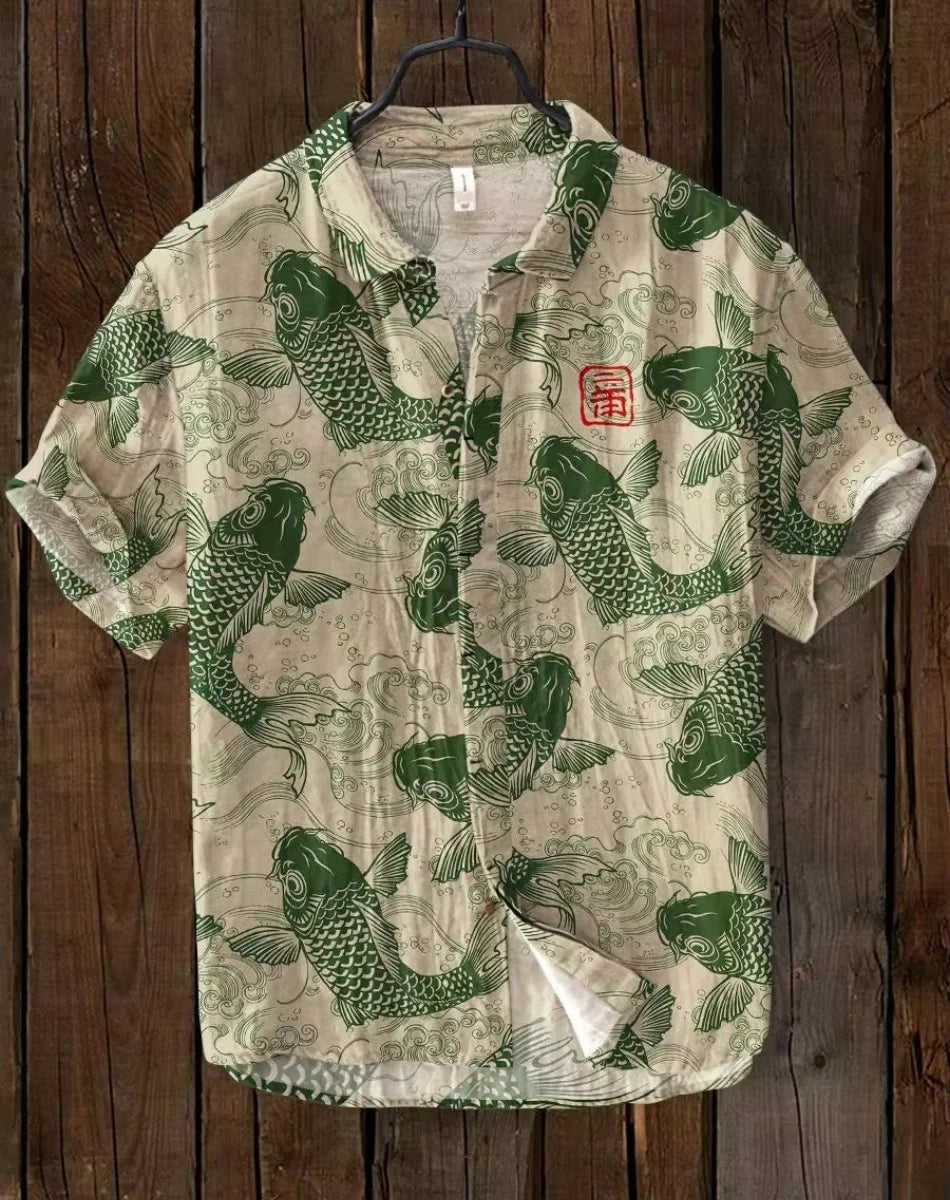 Men’s "Koi Spirits" Casual Slim-Fit Edition