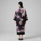 Crane Print Japanese Haori – Retro Summer Kimono Cloak