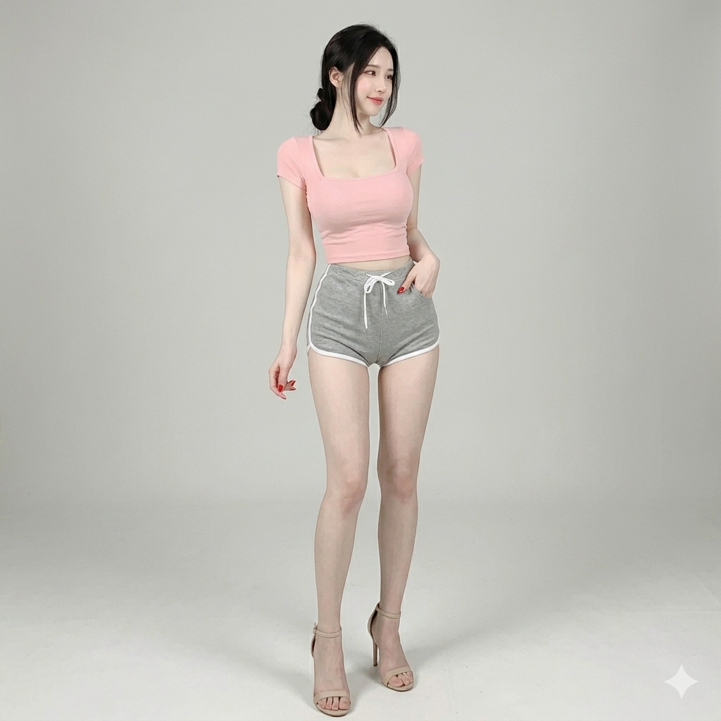 Square Neck High-Stretch Cotton Crop Tee