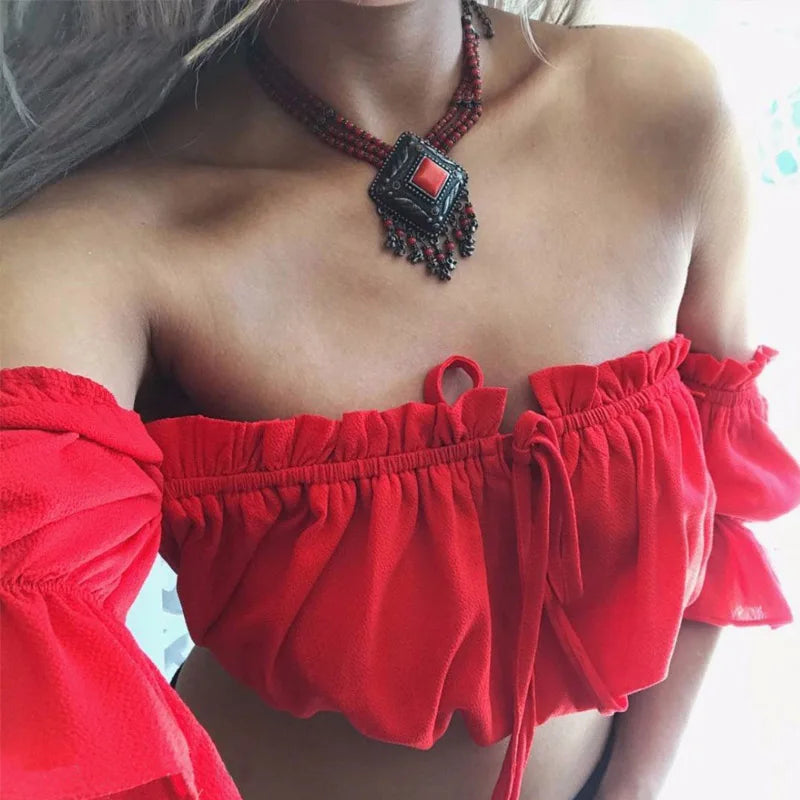 Cloud-Sleeve" Strapless Crop Top