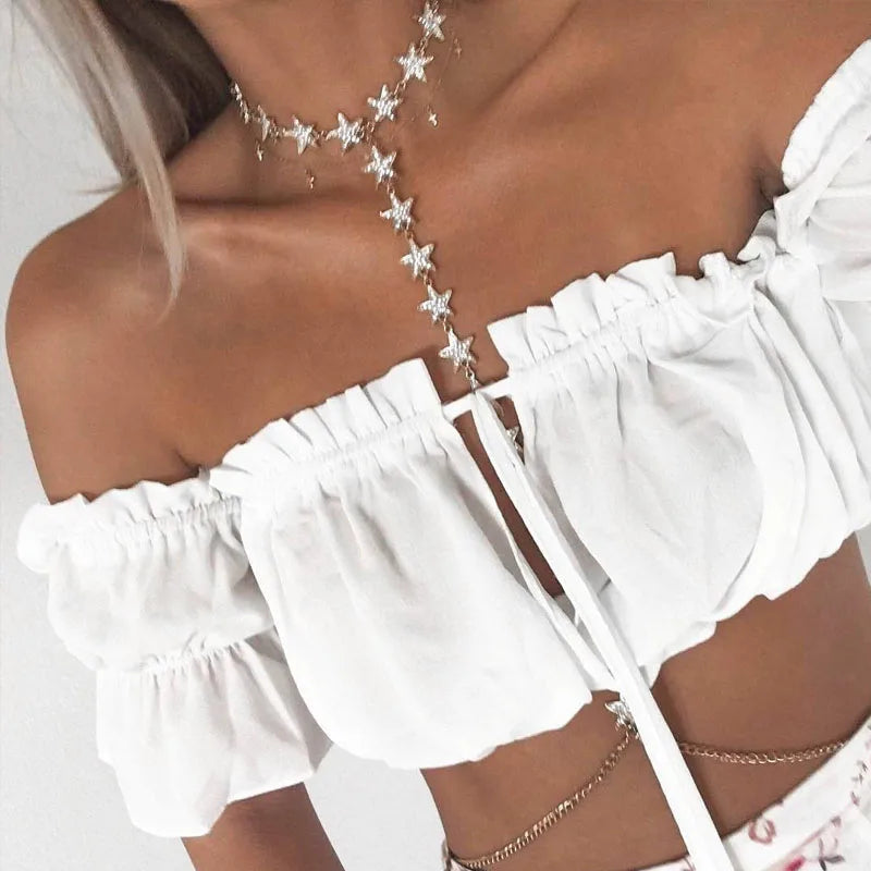 Cloud-Sleeve" Strapless Crop Top