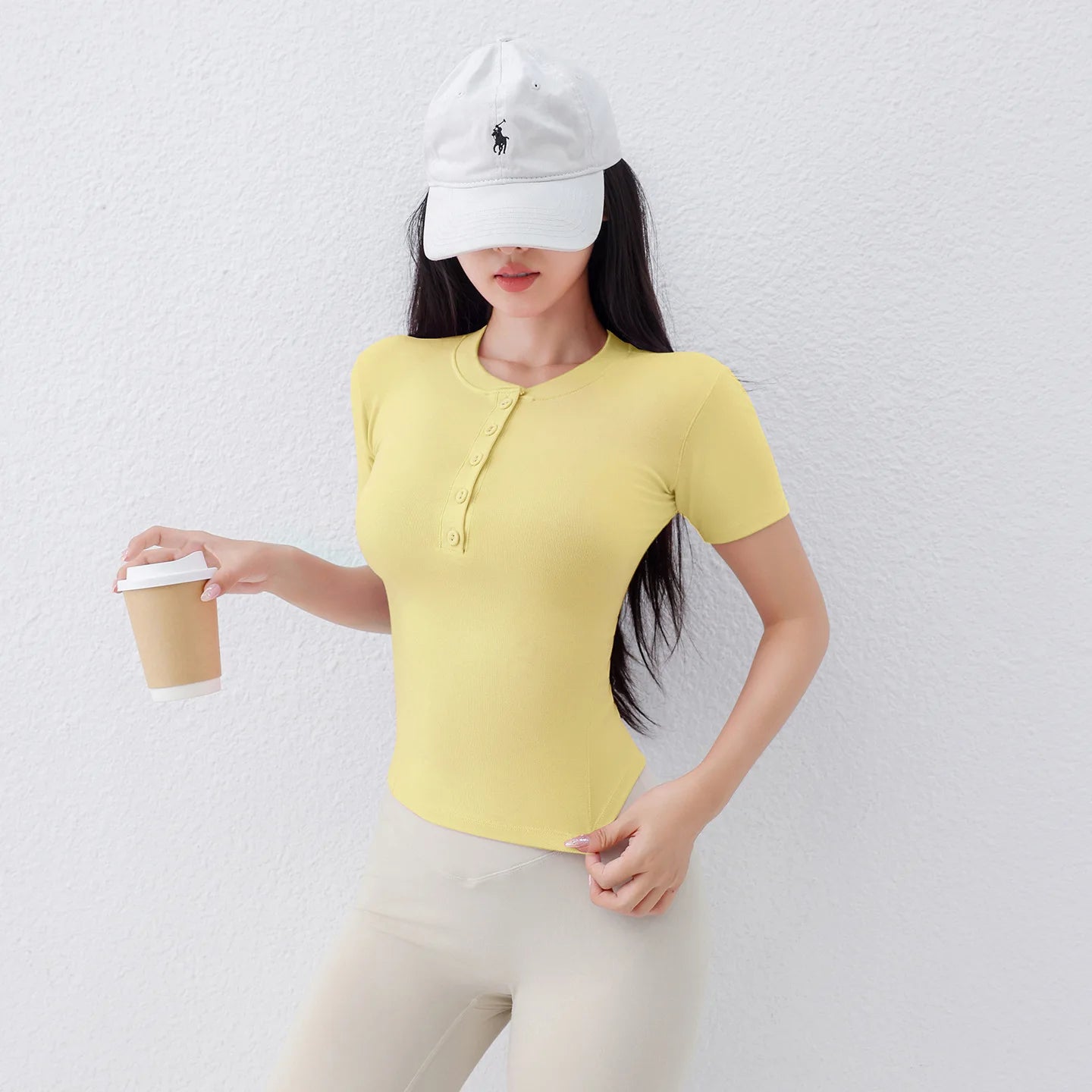 "Zen-Ribbed" Henley Yoga Tee