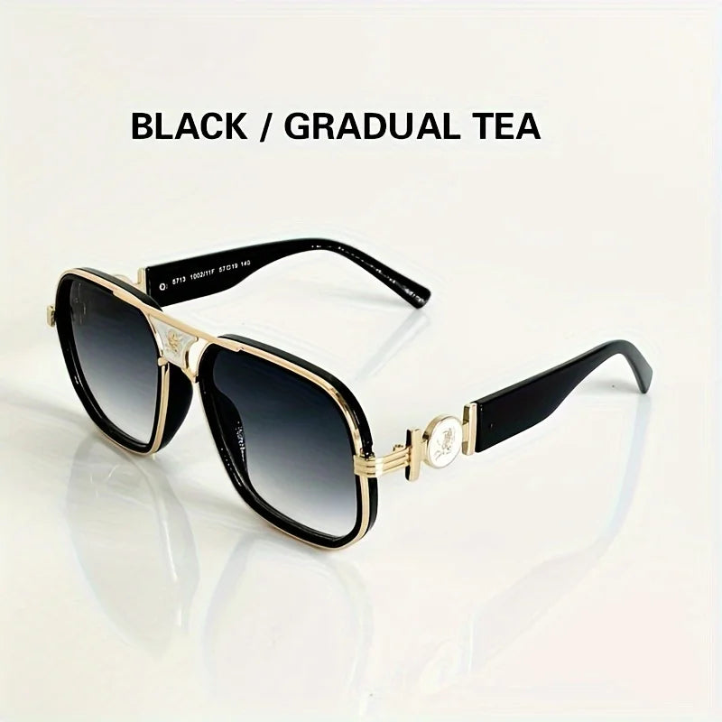 "Iconic Temple" Luxury Square Sunglasses