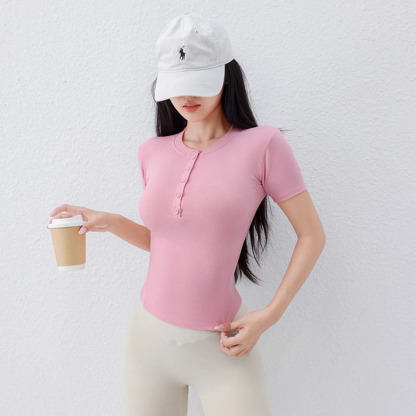 "Zen-Ribbed" Henley Yoga Tee