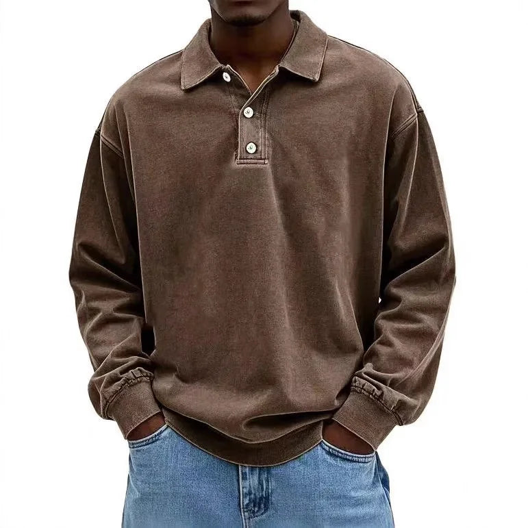 Washed Cotton Long Sleeve Polo