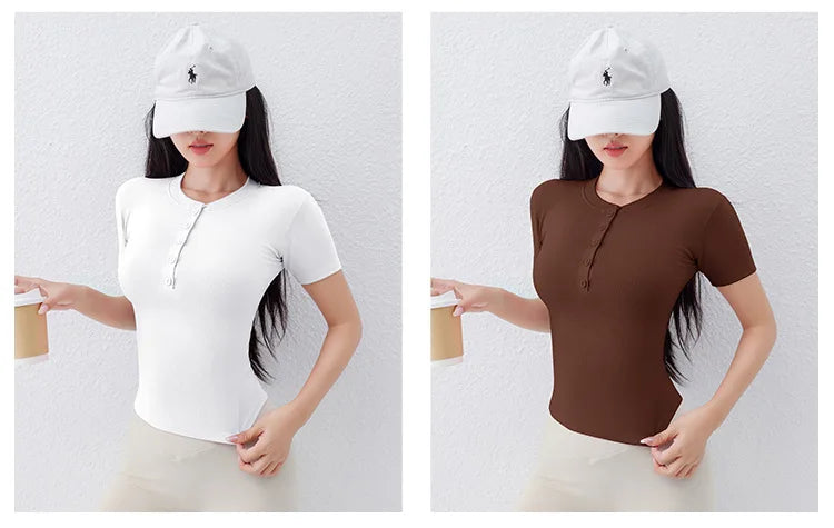 "Zen-Ribbed" Henley Yoga Tee