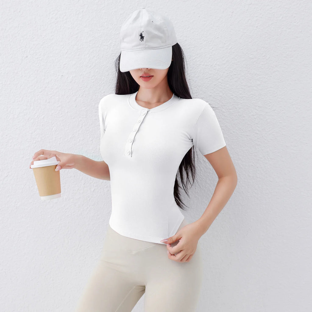 "Zen-Ribbed" Henley Yoga Tee