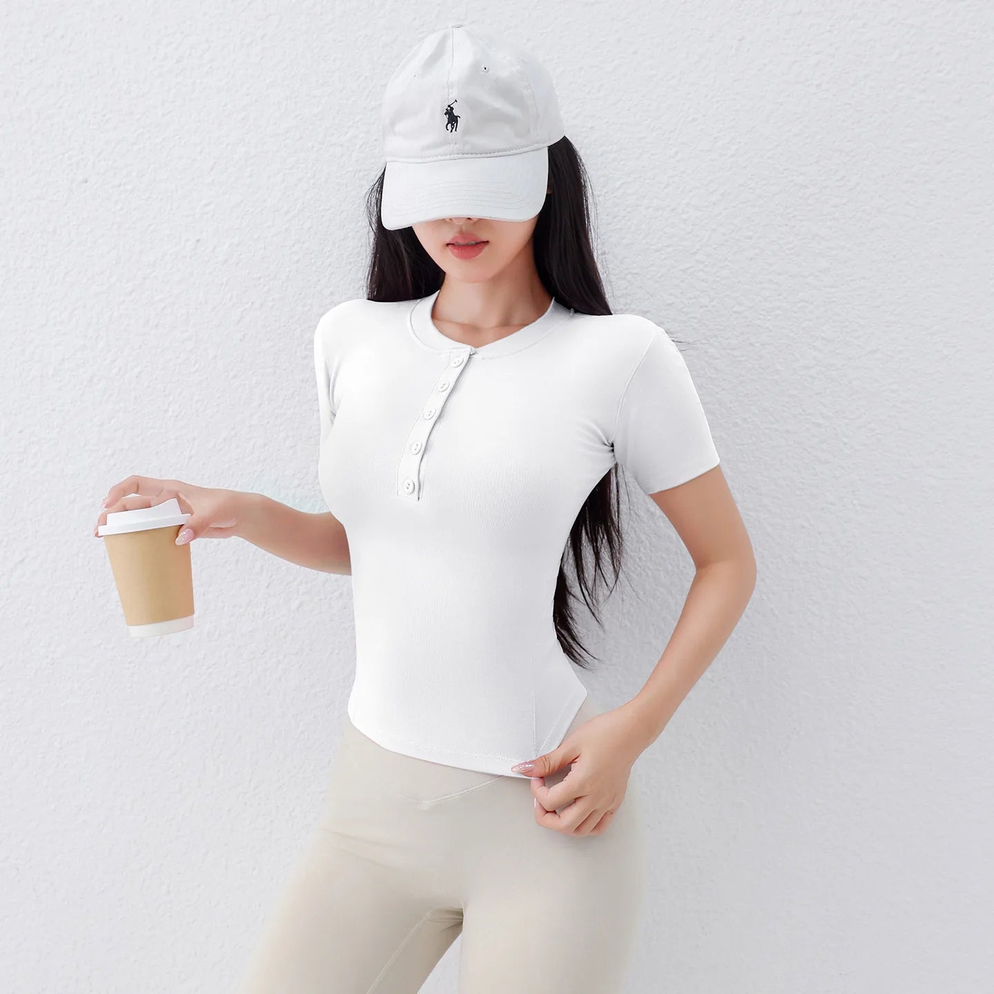 "Zen-Ribbed" Henley Yoga Tee