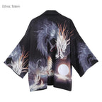 Crane Print Japanese Haori – Retro Summer Kimono Cloak
