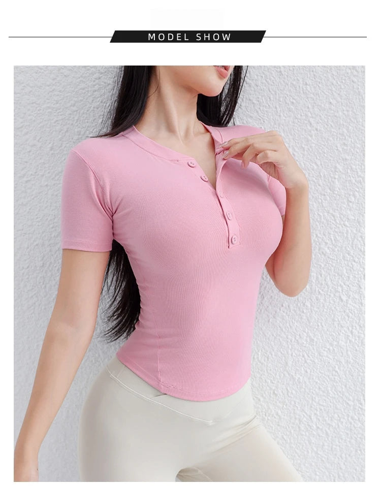 "Zen-Ribbed" Henley Yoga Tee