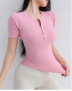 "Zen-Ribbed" Henley Yoga Tee
