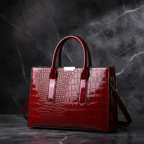Croco Embossed Leather Tote Bag - Women's Crocodile Pattern Handbag