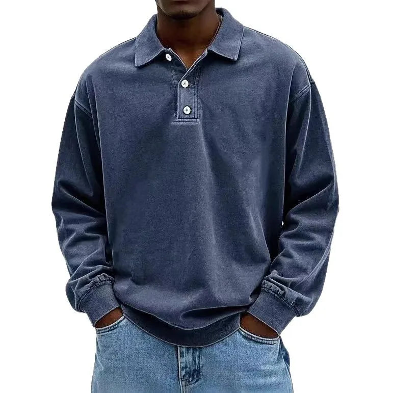 Washed Cotton Long Sleeve Polo