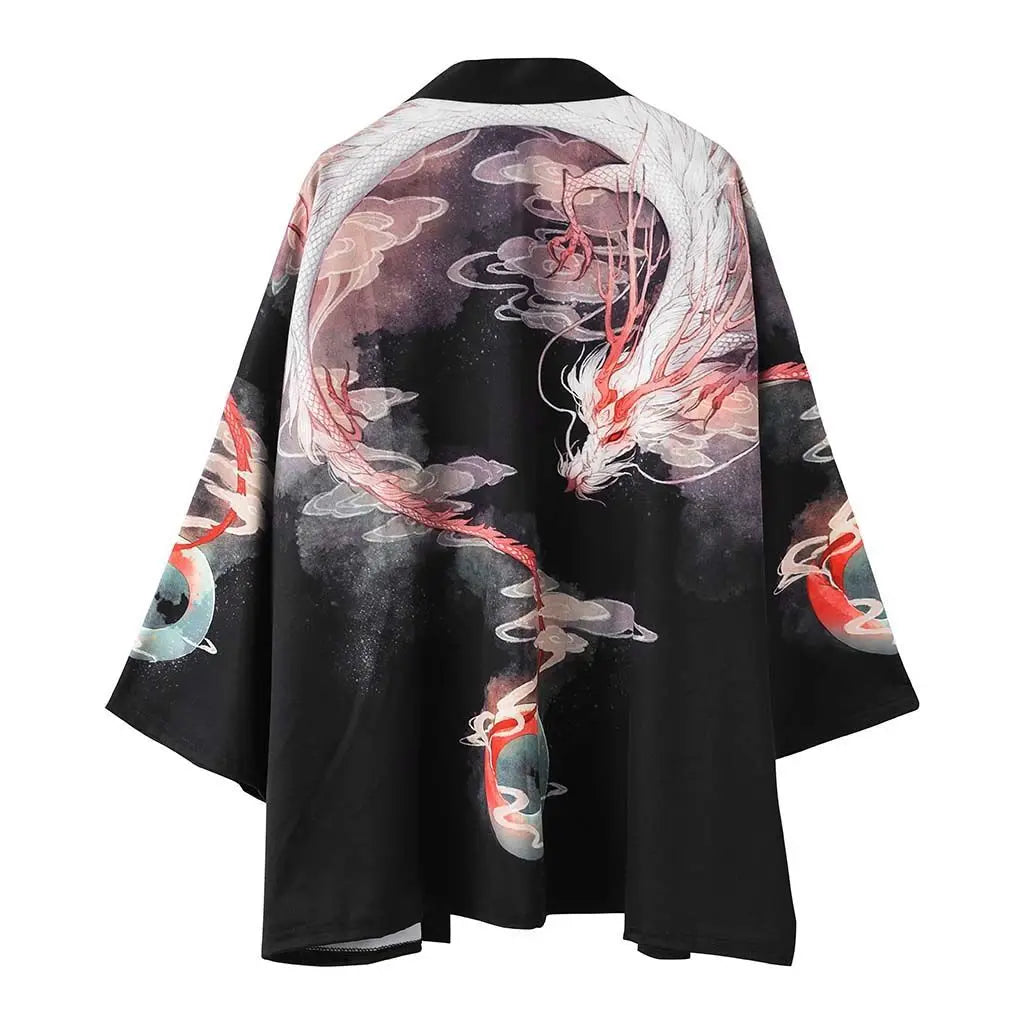 Crane Print Japanese Haori – Retro Summer Kimono Cloak