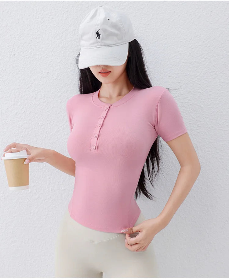"Zen-Ribbed" Henley Yoga Tee