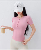 "Zen-Ribbed" Henley Yoga Tee