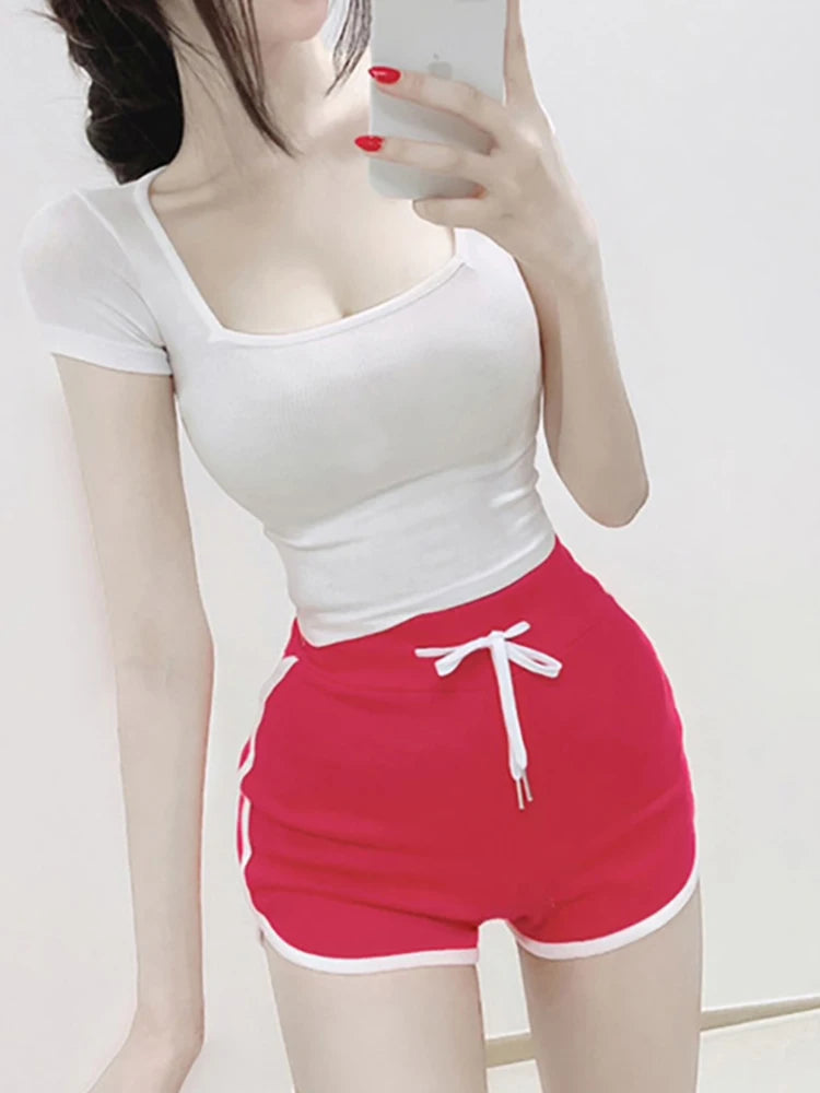 Square Neck High-Stretch Cotton Crop Tee