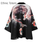 Crane Print Japanese Haori – Retro Summer Kimono Cloak