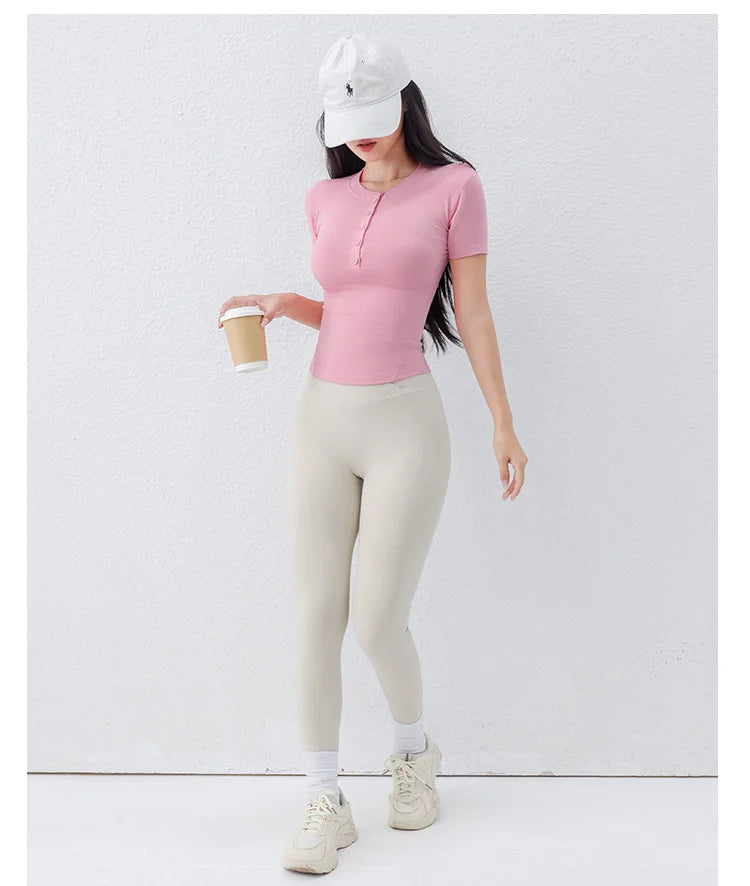"Zen-Ribbed" Henley Yoga Tee