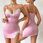 Seductive Deep V Pink Nightgown