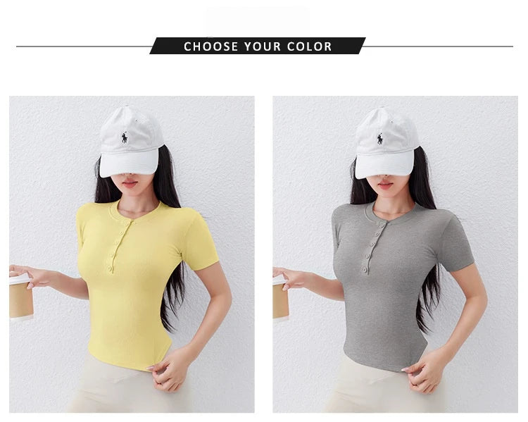"Zen-Ribbed" Henley Yoga Tee