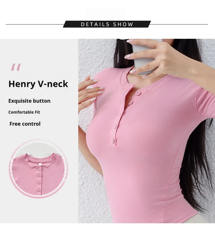 "Zen-Ribbed" Henley Yoga Tee