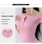 "Zen-Ribbed" Henley Yoga Tee