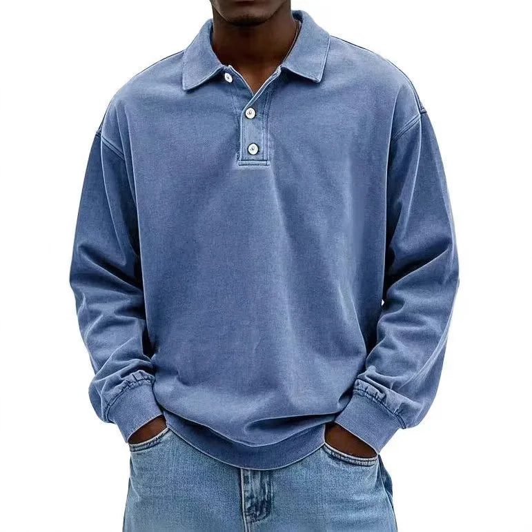 Washed Cotton Long Sleeve Polo