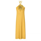 3D Floral Embroidered Halter Gown in Draped Satin
