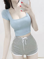 Square Neck High-Stretch Cotton Crop Tee