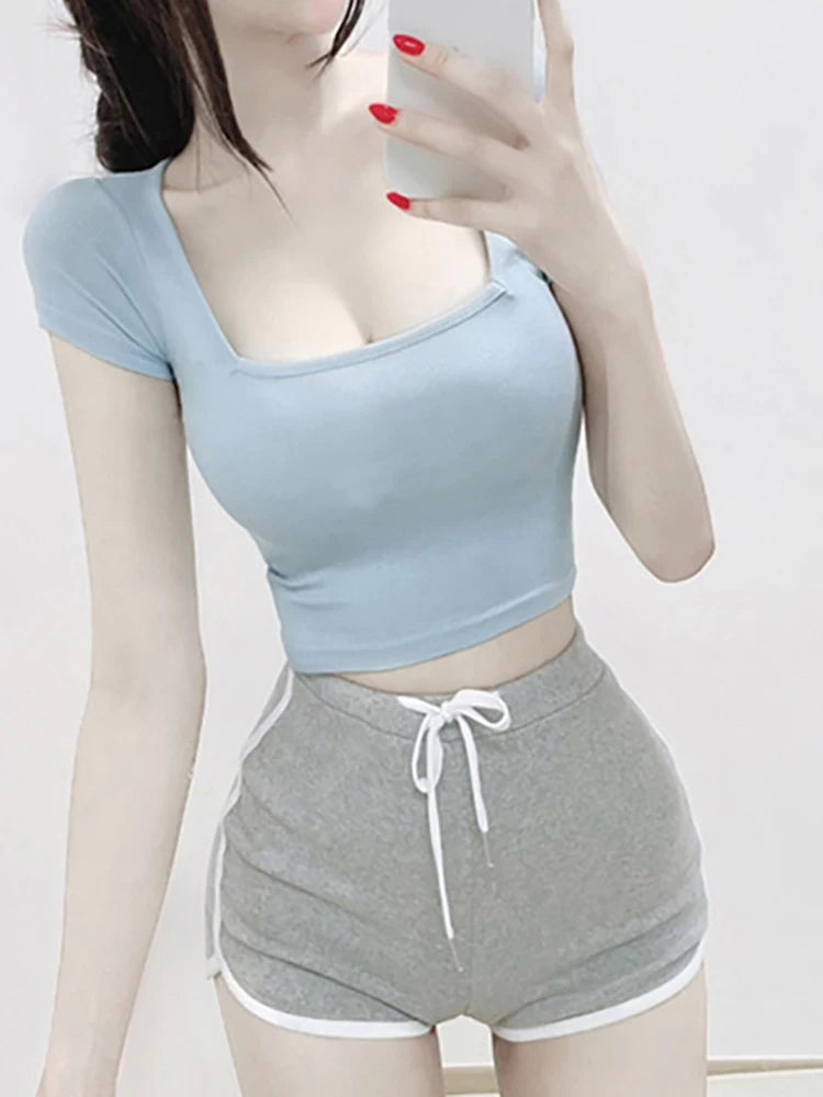 Square Neck High-Stretch Cotton Crop Tee