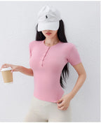 "Zen-Ribbed" Henley Yoga Tee