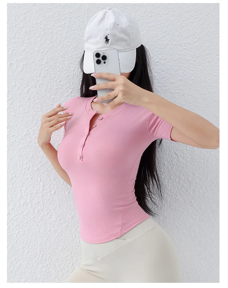 "Zen-Ribbed" Henley Yoga Tee
