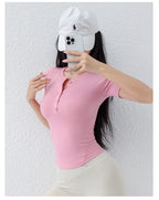 "Zen-Ribbed" Henley Yoga Tee