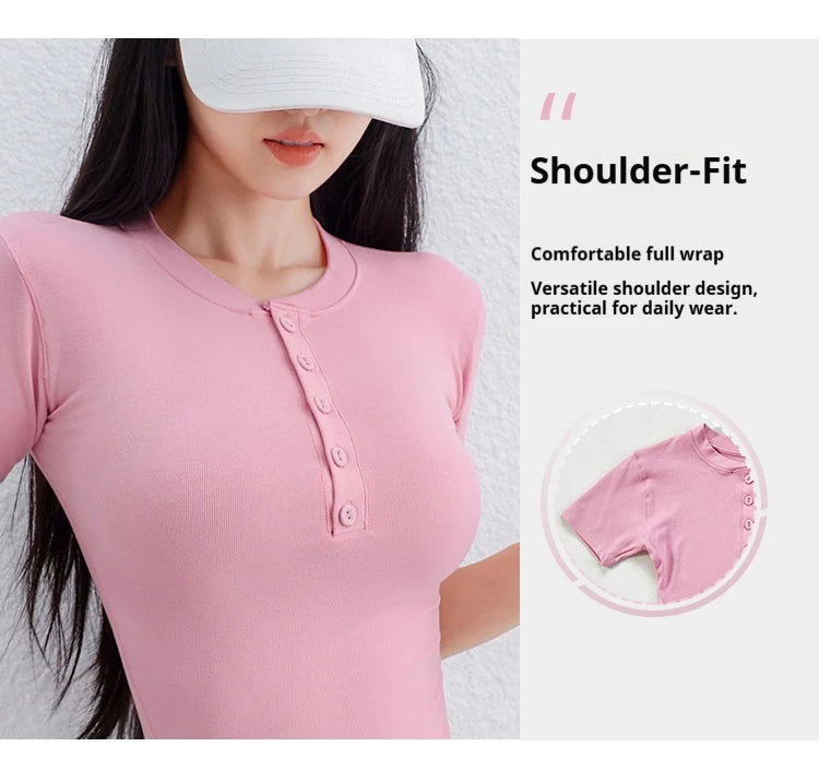 "Zen-Ribbed" Henley Yoga Tee