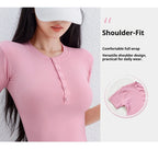 "Zen-Ribbed" Henley Yoga Tee