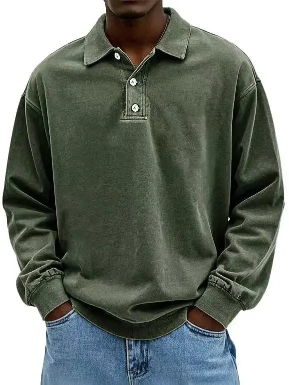 Washed Cotton Long Sleeve Polo