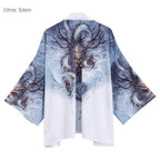 Crane Print Japanese Haori – Retro Summer Kimono Cloak