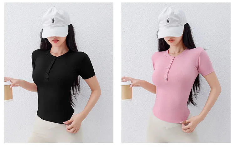 "Zen-Ribbed" Henley Yoga Tee