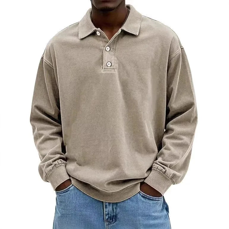 Washed Cotton Long Sleeve Polo