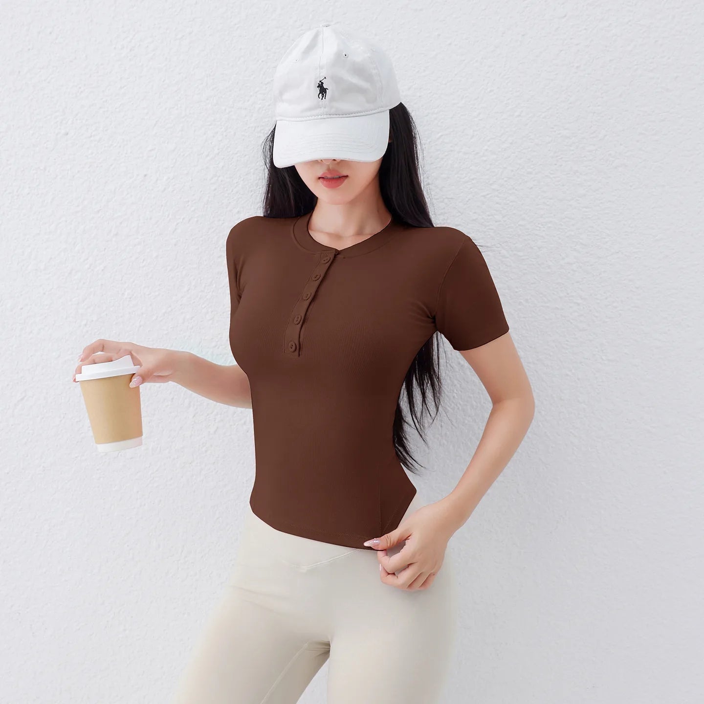 "Zen-Ribbed" Henley Yoga Tee