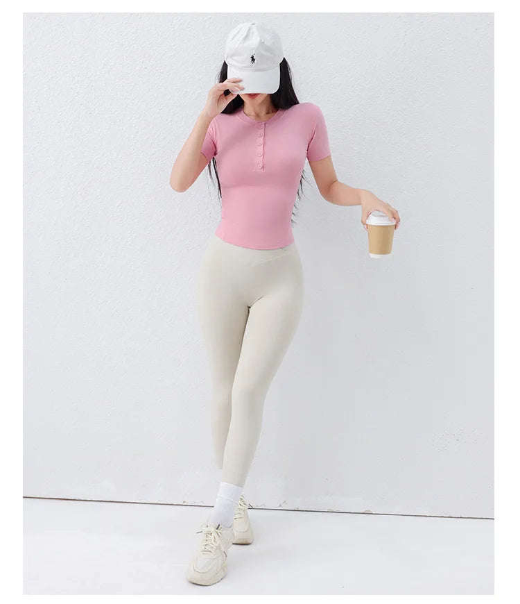 "Zen-Ribbed" Henley Yoga Tee