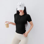 "Zen-Ribbed" Henley Yoga Tee