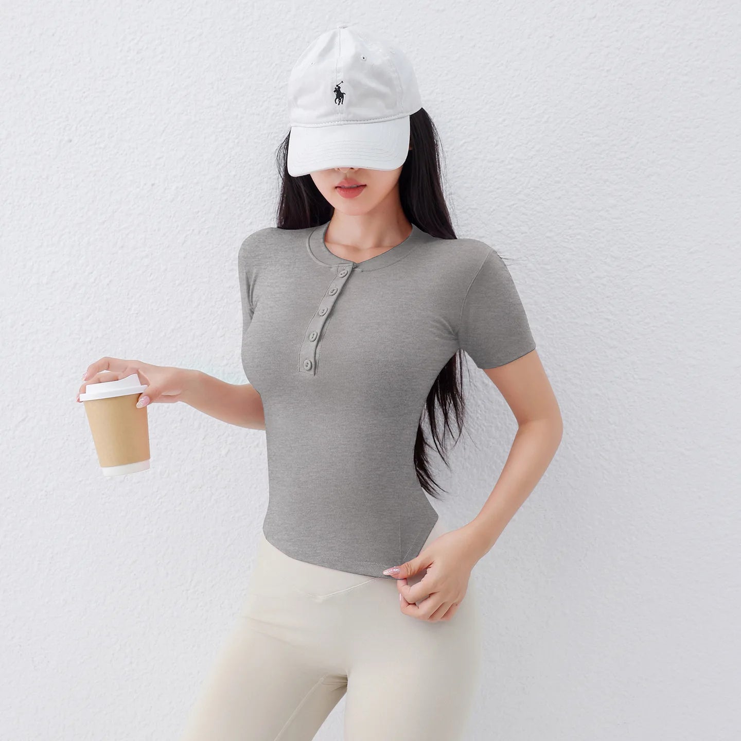 "Zen-Ribbed" Henley Yoga Tee
